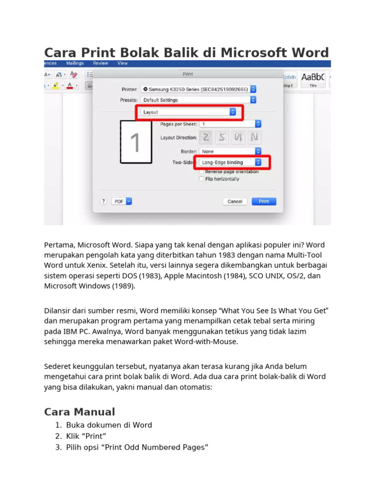 Cara Print Bolak Balik Di Microsoft Word PDF