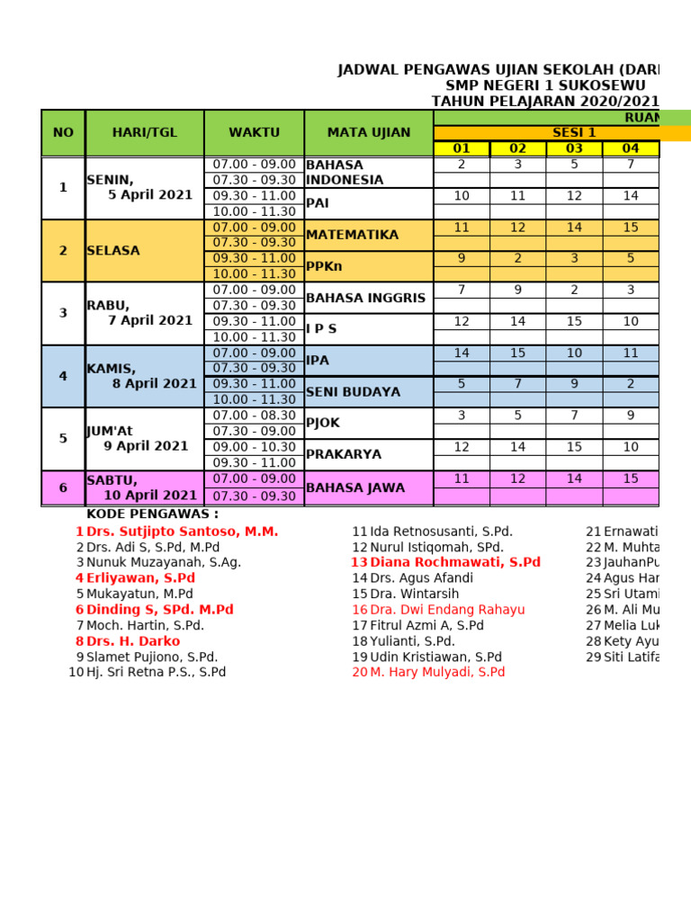Jadwal Pengawas Ujian Sekolah-Ok PDF