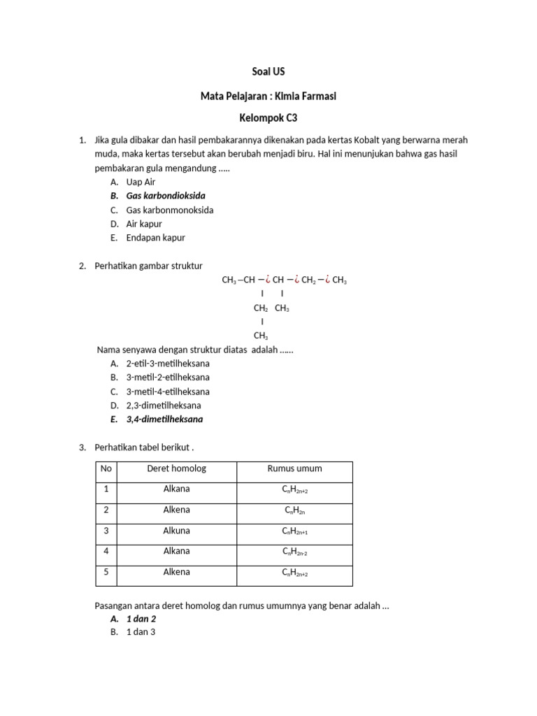 Soal Ujian Kimia Farmasi C3 PDF