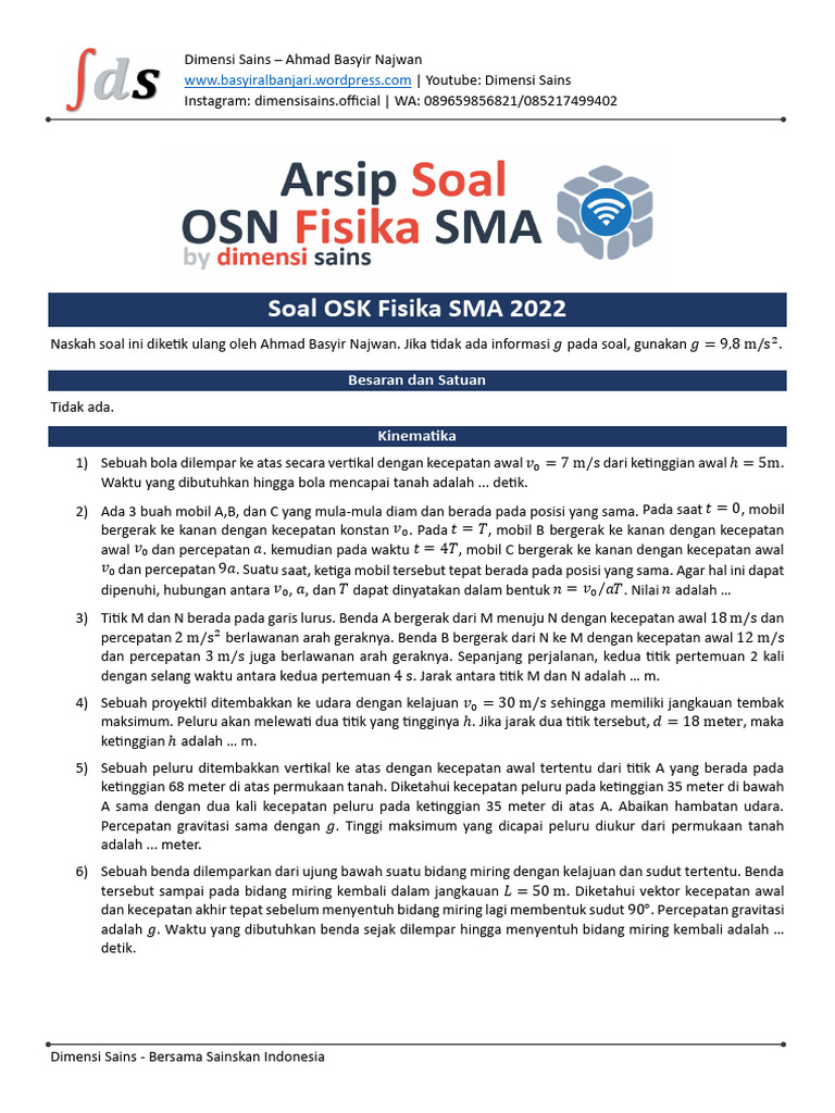 Soal OSK Fisika SMA 2022 dan Pembahasannya PDF