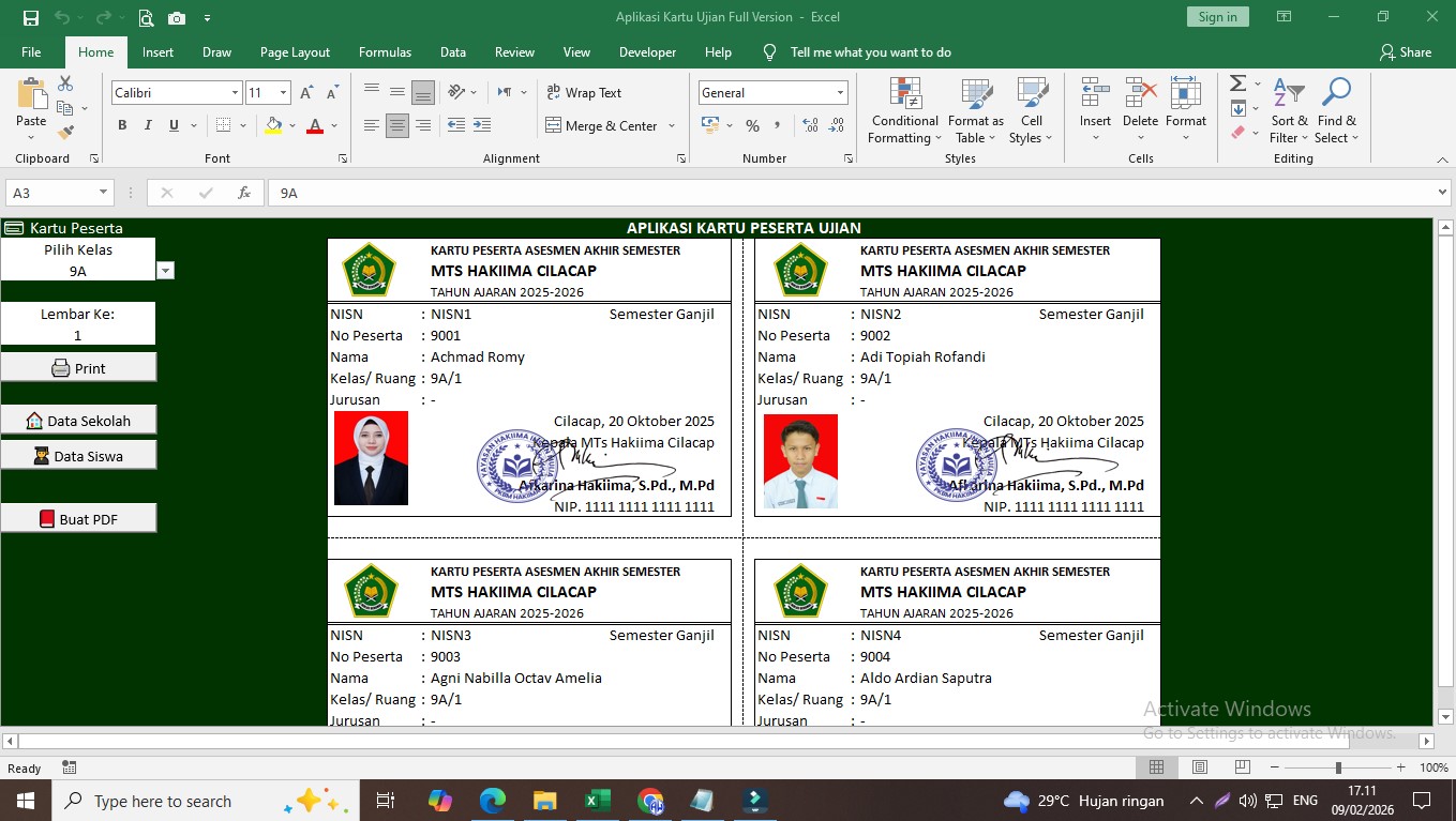 Download Aplikasi Pembuat Kartu Ujian Otomatis Menggunakan Excel