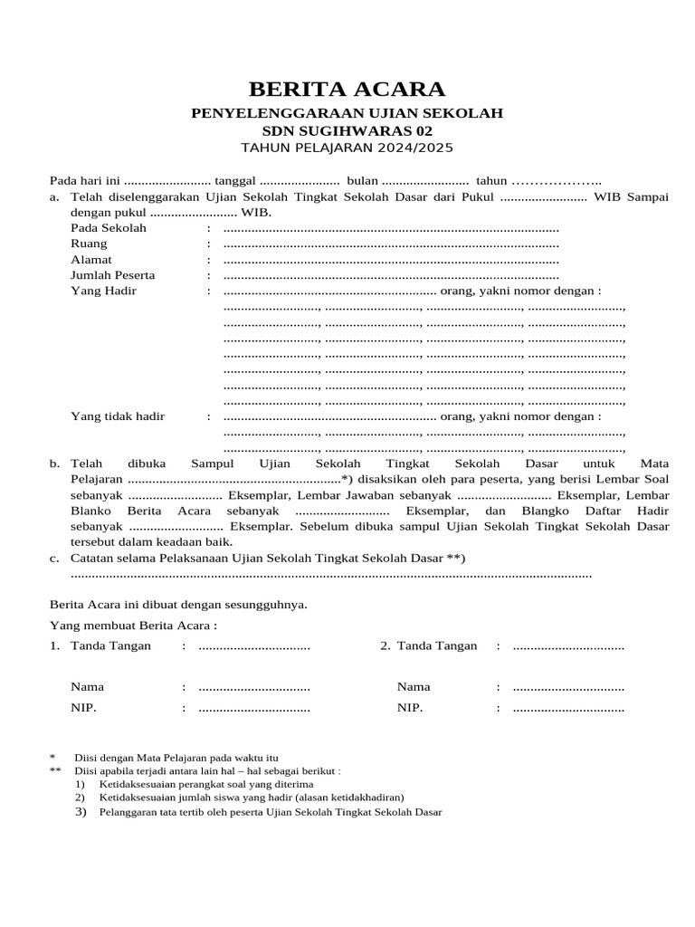 Berita Acara Ujian Sekolah PDF