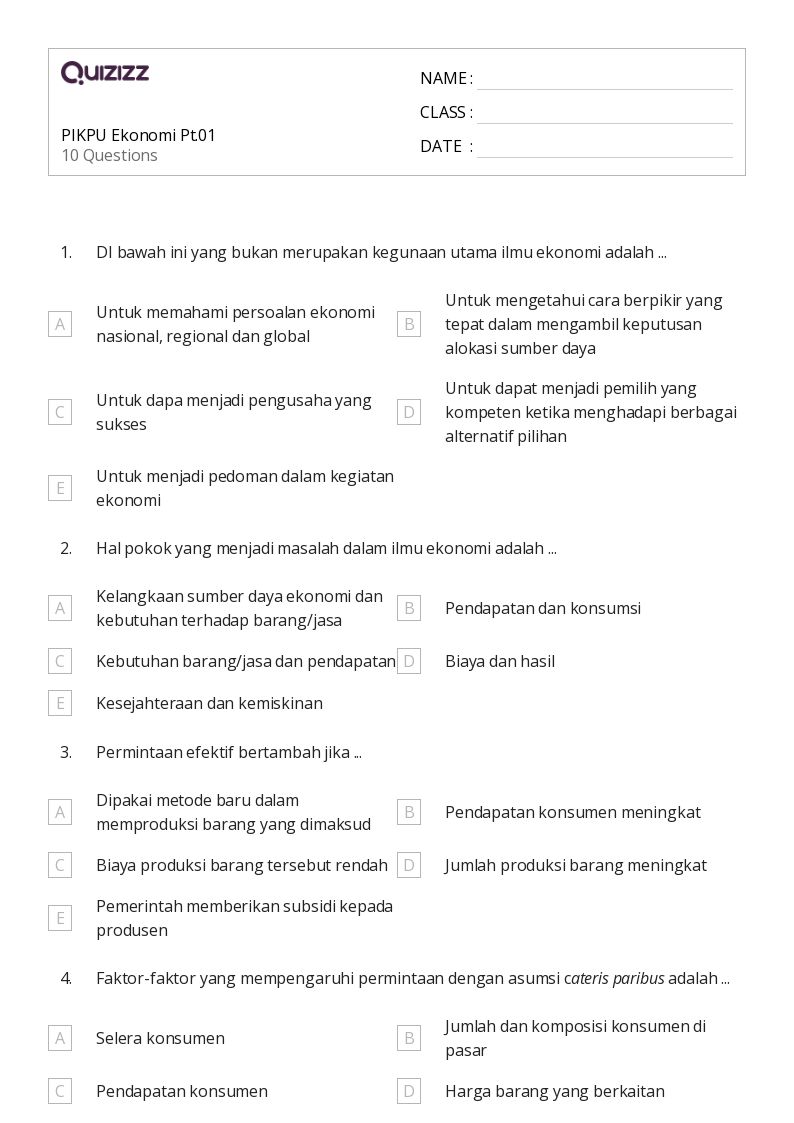 50 lembar kerja Biaya Peluang untuk Kelas 12 di Quizizz Gratis