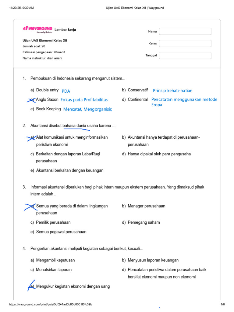 Ujian UAS Ekonomi Kelas XII Soal Jawaban PDF