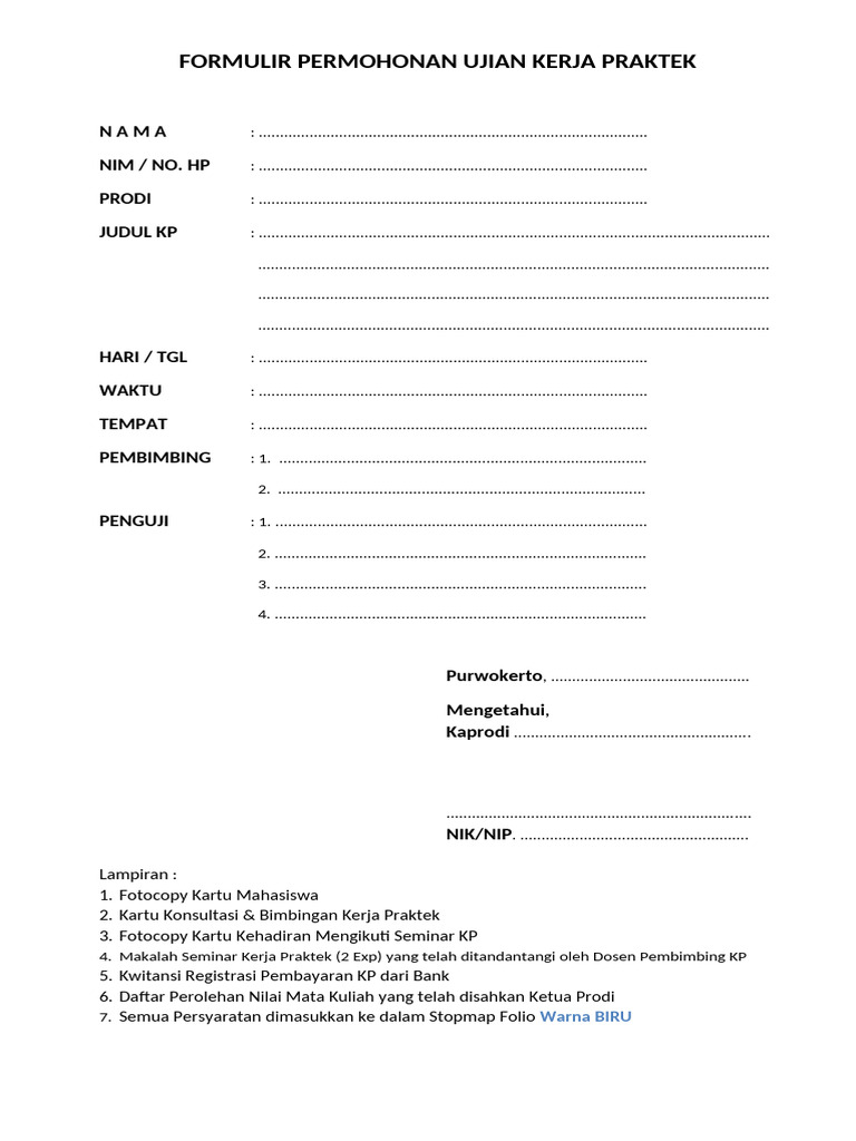 Formulir Permohonan Ujian KP PDF Formulir Permohonan Ujian KP PDF
