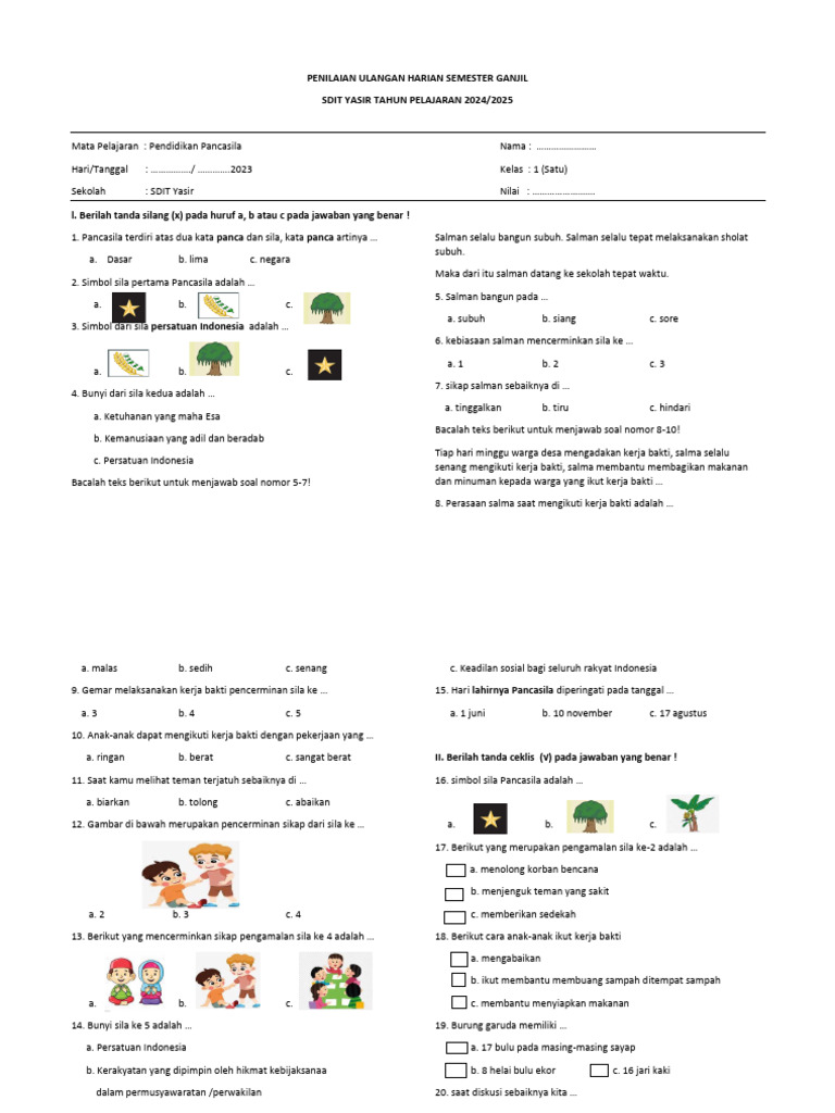 Soal Latihan PKN Kls 1 PDF