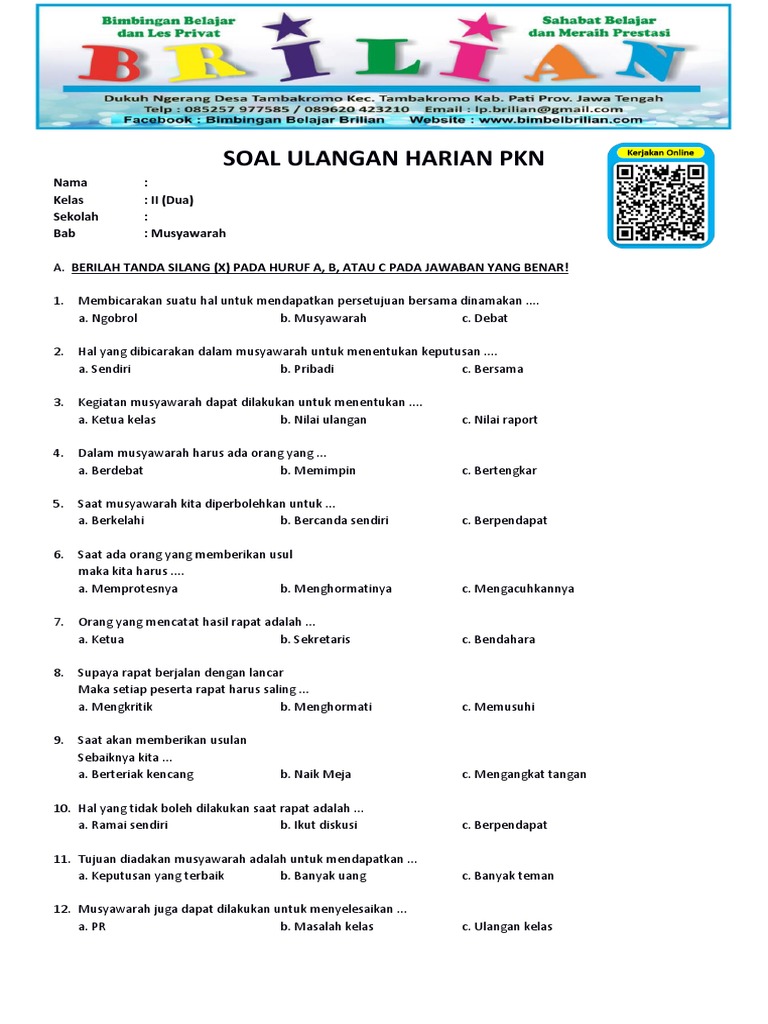 7 Tips contoh soal latihasn pkn kelas 2 semester 2 tentang musyawarah yang wajib dikuasai