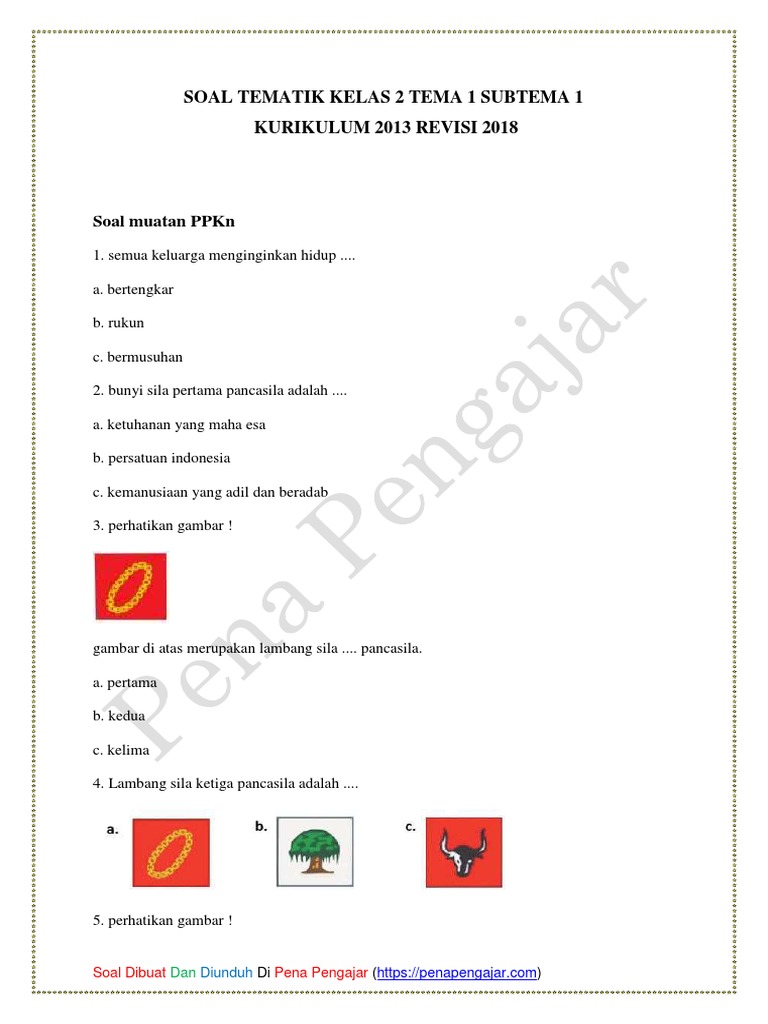 Soal Tematik Kelas 2 Tema 1 PDF