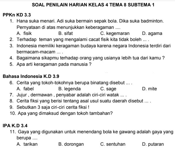 Rahasia Sukses! 7 Latian soal tema 8 kelas 4 k13 dengan soal untuk Kuasai Ujian Sekarang