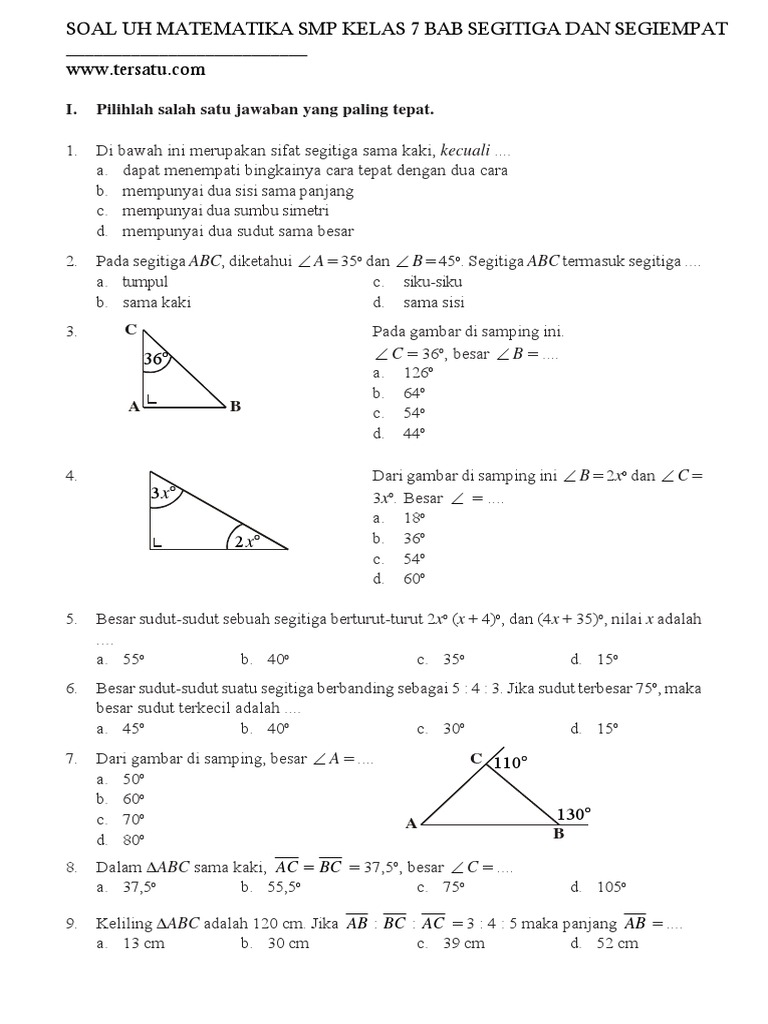 Wajib Tahu 7 Contoh Soal Latihan Matematika Kelas 7 Semester 2 Tentang Segitiga Lengkap dengan Pembahasan