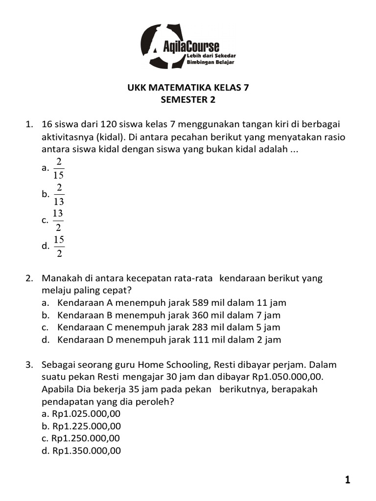 7 Contoh Soal Latihan UKK Matematika Kelas 7 Semester 2 Perbandingan Wajib Dikuasai Sebelum Ujian Akhir 2026