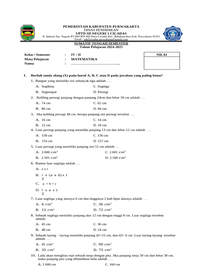 Rahasia Nilai Sempurna dengan Latihan Soal PTS Kelas 4 Matematika Semester 2 Terbaru