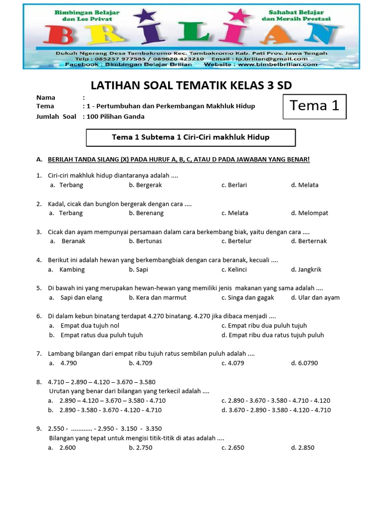 Rahasia Sukses Belajar Pakai Soal Tema 1 Kelas 3 SD Semester 1 Online yang Terbukti Ampuh