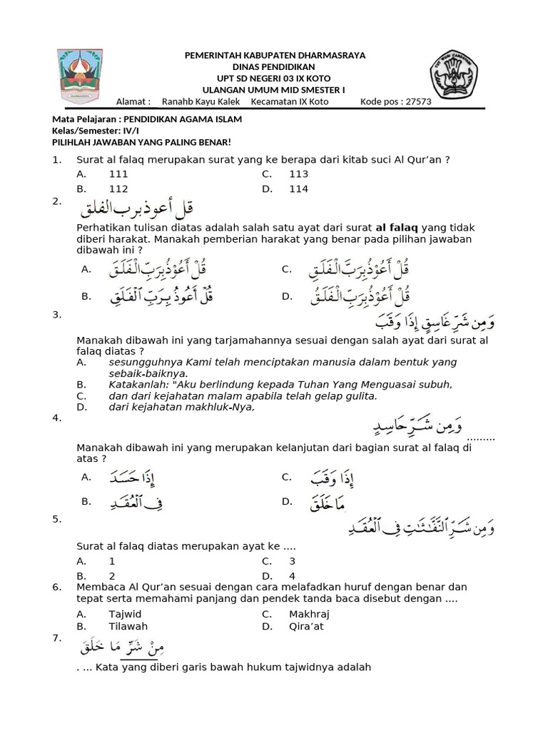 Wajib Tahu! Bocoran soal pts kelas 4 pai Terbaru yang Jarang Diketahui Siswa