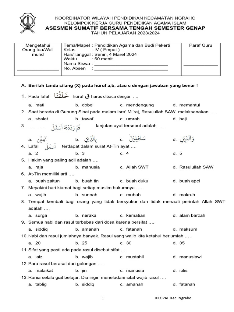 Wajib Tahu Kumpulan Soal PTS Kelas 4 Agama Terbaru Agar Nilai Anak Langsung Melejit