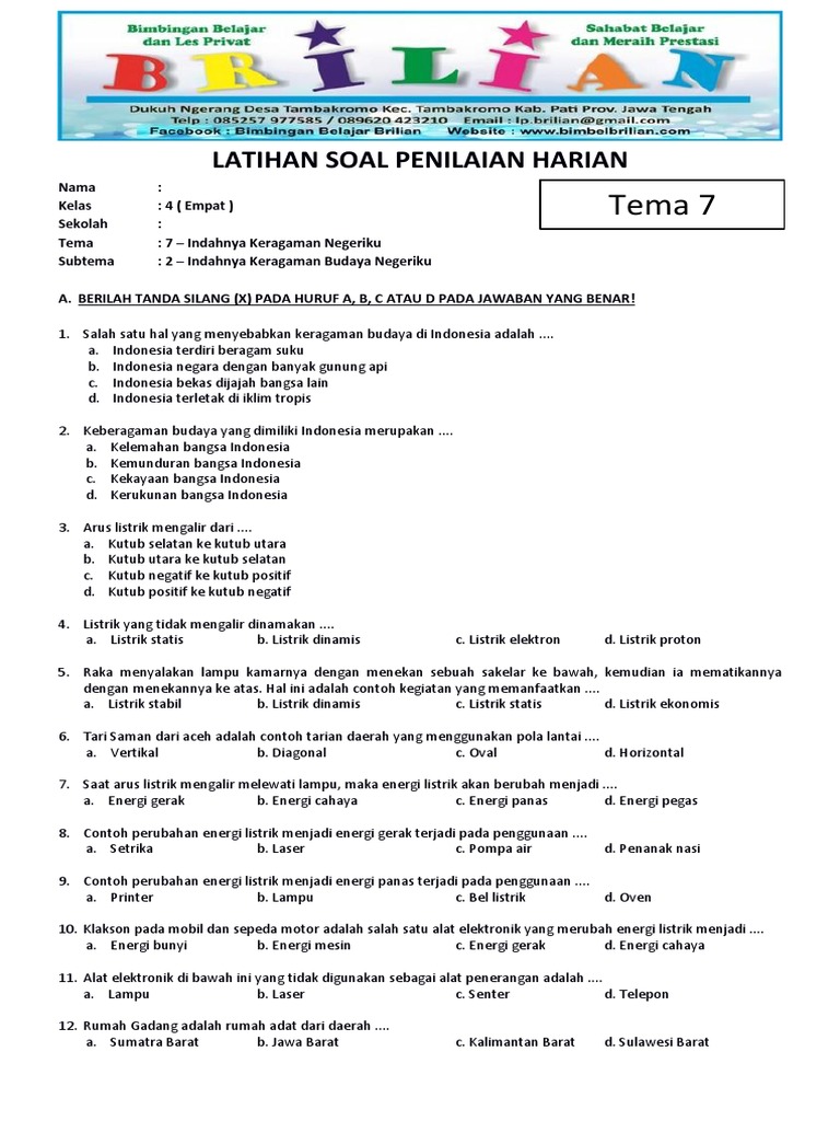 Wajib Tahu Kunci Jawaban Soal Tema 7 Kelas 4 Keberagaman Agar Nilai Sempurna